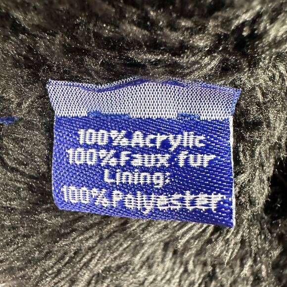 Hat Attack Acrylic Pom Pom Winter Beanie Hat Faux Fur Lined Ribbed Knit Black - Picture 8 of 11